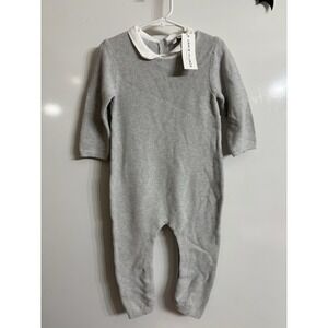 Jane and Jack Baby Knit Romper Gray White Collar Long Sleeve One-Piece‎